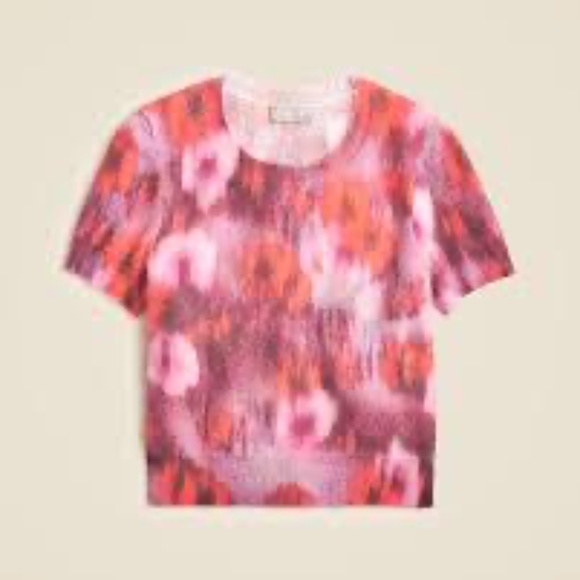 J CREW NWT Brushed Cashmere T-Shirt in Watercolor Floral - Picture 3 of 6